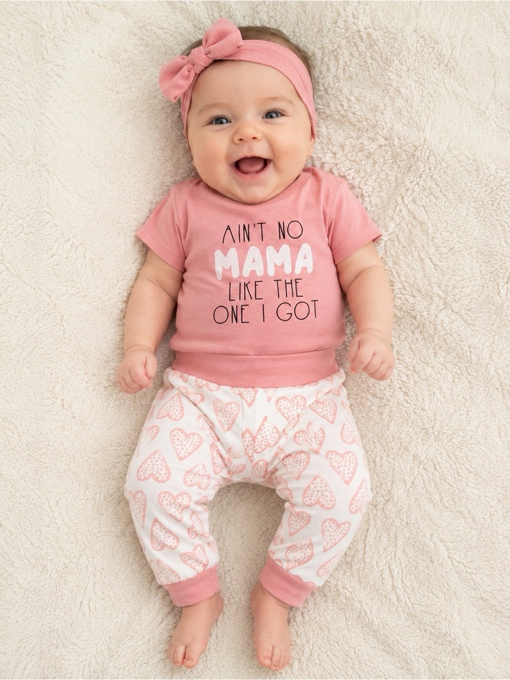 Mama Baby Pink Heart Pants Set 2 Piece Size 3-6M